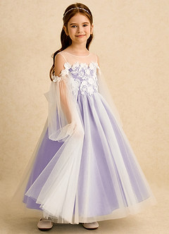 Azazie Zimi Flower Girl Dresses Lilac Ball-Gown Sweetheart Neckline Tulle Dress image6