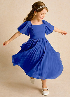 Azazie Gisele Abiti da Ragazza di Fiori Abito A-Line in Chiffon Plissettato Blu Reale image2