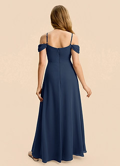 Azazie Lilly Junior Dark Navy A-Line Pleated Chiffon Dress image2