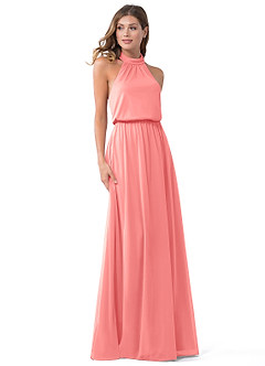 Azazie Landry Bridesmaid Dresses Coral A-Line Pleated Mesh Dress image1