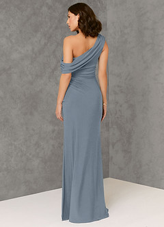 Azazie Rorie Bridesmaid Dresses Dusty Blue Sheath One Shoulder Luxe Knit Dress image2