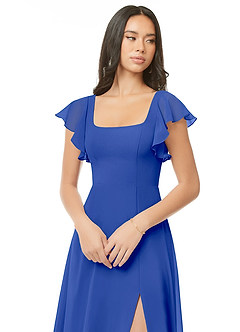 Azazie Bondi Bridesmaid Dresses Royal Blue A-Line Ruched Chiffon Dress image4