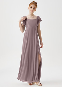Azazie Bondi Junior Dusk A-Line Side Slit Mesh Dress image5