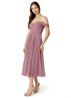 Azazie Vicenta Bridesmaid Dresses Vintage Mauve A-Line Off the Shoulder Chiffon Convertible Dress image3