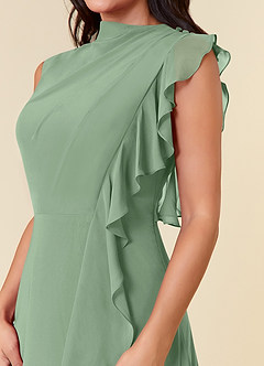 Azazie Narine Mother of the Bride Dresses Matcha A-Line High Neckline Pleated Chiffon Dress image6