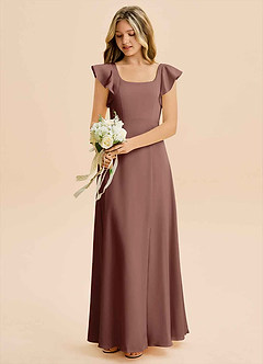 Azazie Bondi Junior Abito A-Line in Raso Elasticizzato Spacco Laterale Espresso image5