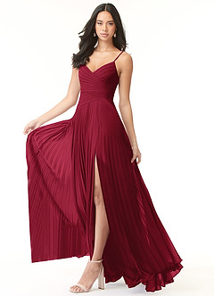 Azazie Vini Brautjungfernkleider A-Linie V-Hals Gefaltet Chiffon Kleid Burgunderrot image2
