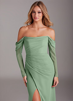Azazie Hallie Bridesmaid Dresses Matcha Mermaid Long Sleeve Chiffon Dress image5