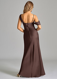 Azazie Celina Final Sale Espresso Sheath One Shoulder Stretch Satin Dress image2