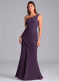 Azazie Madelyn Bridesmaid Dresses Plum Mermaid Off the Shoulder Chiffon Convertible Dress image4