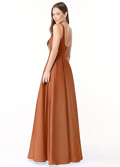Azazie Neve Bridesmaid Dresses Copper Ball-Gown with Pockets Stretch Satin Dress image4