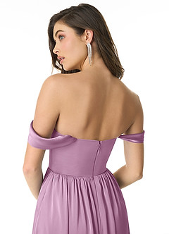 Azazie Morana Brautjungfernkleider Wandelbar A-Linie Schulterfrei Stretch-Satin Kleid Blauregen image7