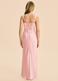 Azazie Agustina Junior Powder Pink Sheath Pleated Stretch Satin Dress image2