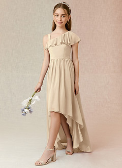 Azazie Mango Junior Champagne A-Line Ruched Chiffon Dress image3