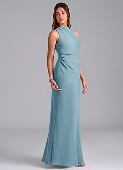 Azazie Evadne Bridesmaid Dresses Moody Blue A-Line Pleated Chiffon Dress image4