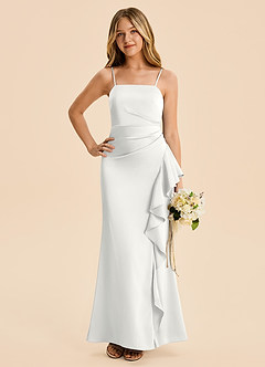 Azazie Lyla Junior White Mermaid Pleated Stretch Satin Dress image3