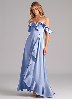 Azazie Lyra Bridesmaid Dresses Ice A-Line Off the Shoulder Stretch Satin Convertible Dress image4