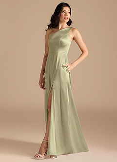 Azazie Elisa Final Sale Auburn A-Line One Shoulder Metallic Satin Dress image3