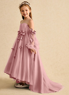 Azazie Karrie Flower Girl Dresses Dusty Rose A-Line with Sleeves Tulle Dress image3