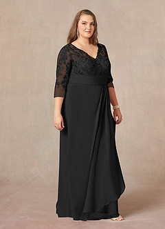Azazie Joan Mother of the Bride Dresses Black Sheath V-Neck Lace Chiffon Dress image9