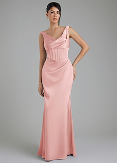 Azazie Spencer Bridesmaid Dresses Powder Pink Mermaid Pleated Stretch Satin Dress image1