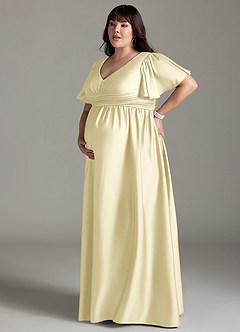 Azazie Verna Maternity Bridesmaid Dresses A-Line Ruched Stretch Satin Floor-Length Dress image14