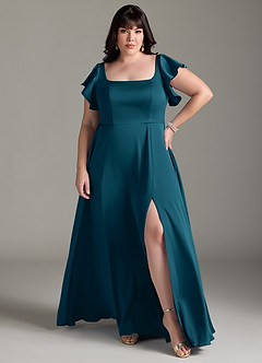 Azazie Bondi Bridesmaid Dresses Ink Blue A-Line Bow Stretch Satin Dress image12