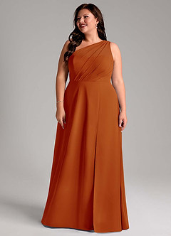Azazie Phaedra Vestidos de damas de honor Vestido de Pimenton de Gasa de Corte en A con Hombro unilateral image14