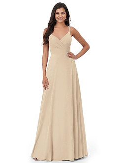 Azazie Lennon Bridesmaid Dresses Champagne A-Line Lace Chiffon Dress image5