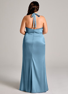 Azazie Valerie Robes de demoiselle d'honneur Robe Sirène en Satin extensible Plissée Acier Bleuté image12