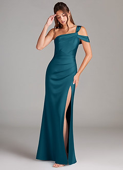 Azazie Wynter Jurken voor bruidsmeisjes Jurk van Stretch Satijn met Kolom Off the Shoulder Inkt Blauw image3
