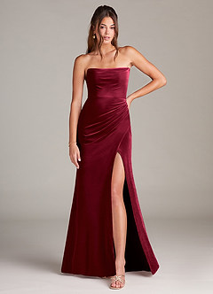 Azazie Leonis Bridesmaid Dresses Burgundy Mermaid Strapless Velvet Dress image3