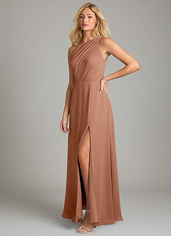 Azazie Phaedra Vestidos de damas de honor Vestido de Bronceador de Gasa de Corte en A con Hombro unilateral image13