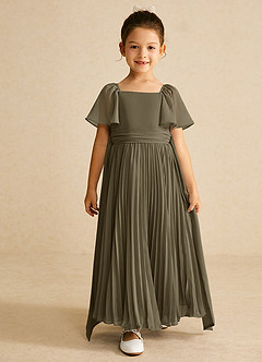 Azazie Bun Bun vestidos de niña de las flores Vestido de Verde Sauce de Gasa de Corte En A con Plisado image3