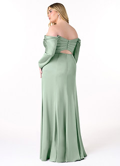 Azazie Hallie Bridesmaid Dresses Agave Sheath Off-The-Shoulder Long Sleeve Stretch Satin Convertible Dress image10