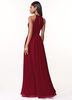 Azazie Bonnie Bridesmaid Dresses Burgundy A-Line Keyhole Ruched Chiffon Dress image2