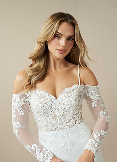 Azazie Danea Wedding Dresses Diamond White Nude Mermaid Off the Shoulder Stretch Crepe Dress image5