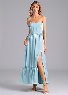 Azazie Leilana Bridesmaid Dresses Sky Blue A-Line Corset Stretch Satin Dress image3