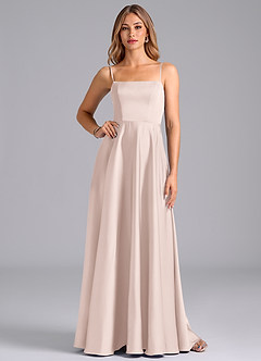 Azazie Elita Brautjungfernkleider A-Linie Plissee Stretch-Satin Kleid Zartrosa image1