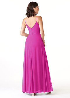 Azazie Evalin Bridesmaid Dresses Fuchsia A-Line V-Neck Pleated Mesh Dress image4