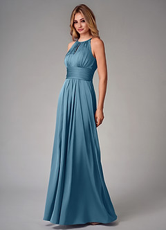 Azazie Bonnie Bridesmaid Dresses Bermuda A-Line Pleated Stretch Satin Dress image3