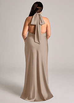 Azazie Velli Bridesmaid Dresses Taupe Mermaid High Neck Stretch Satin Dress image8