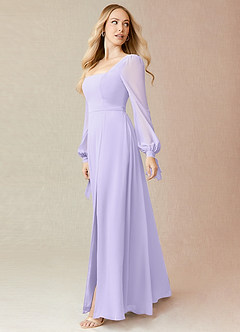 Azazie Leonia Bridesmaid Dresses Lilac A-Line Long Sleeve Chiffon Dress image4