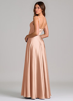 Azazie Amani Vestidos de damas de honor Vestido de Oro Rosa de Satén Elástico de Corte en A con Plisado image2