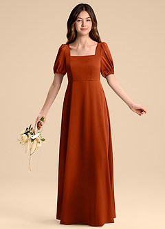 Azazie Briar Junior Paprika A-Line Bow Stretch Satin Dress image5