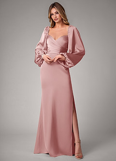 Azazie Sonata Bridesmaid Dresses Dusty Rose Sheath Long Sleeve Stretch Satin Convertible Dress image1