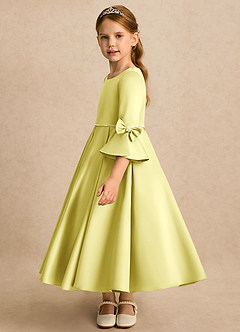 Azazie Eliza Flower Girl Dresses Lemon Sorbet A-Line Pleated Matte Satin Dress image5
