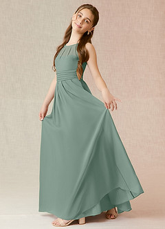 Azazie Bibiane Junior Silver Sage A-Line Pleated Chiffon Dress image3