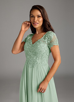 Azazie Dunja Mother of the Bride Dresses Agave A-Line V-Neck Lace Chiffon Dress image6