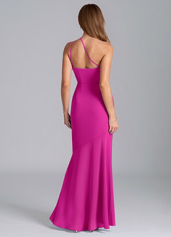 Azazie Tilla Vestidos de damas de honor Vestido de Fucsia de Gasa de Corte Sirena con Hombro unilateral image2